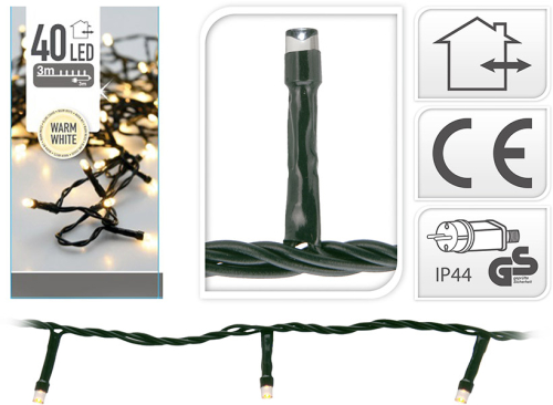 Lyskæde varm hvid 40 LED