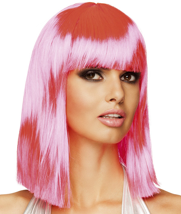 Paryk m/pandehår neon-pink