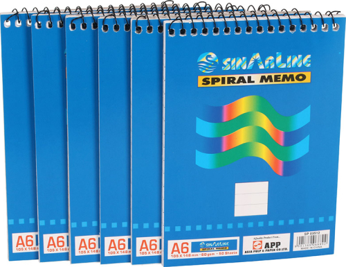 Spiral notesblok A6 6-pak