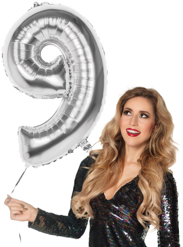 Tal ballon 9 sølv 86 cm