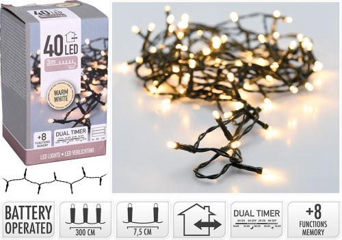 Lyskæde dual timer 40 LED