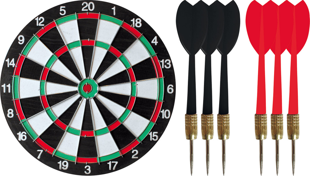 Dartskive ø 38cm med 6 pile