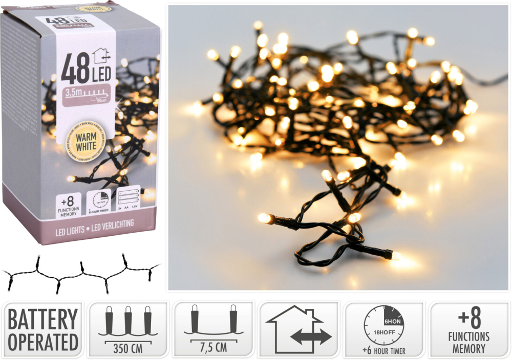 Lyskæde til batteri 48 LED