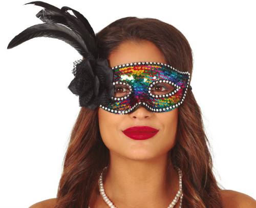 Maske m/pailletter, regnbue