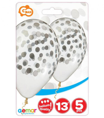 Konfetti ballon sølv 5-pak