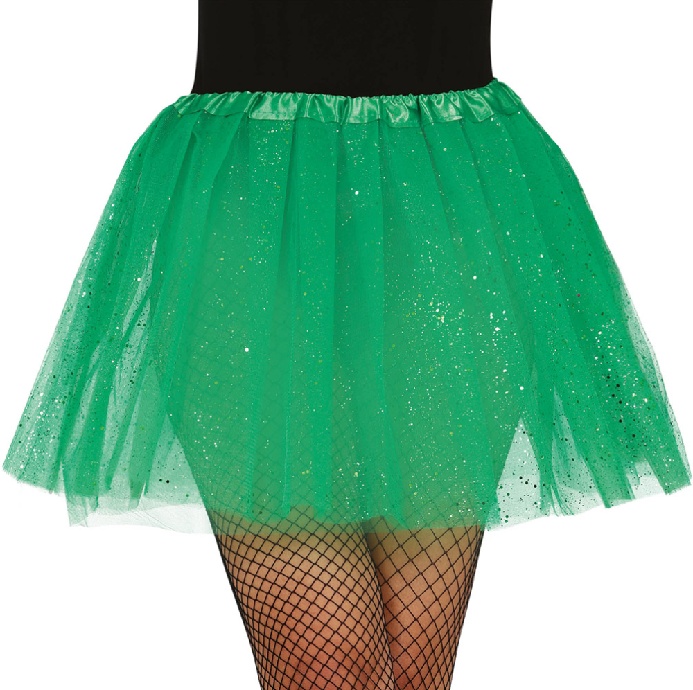 Tylskørt 40cm grøn glitter