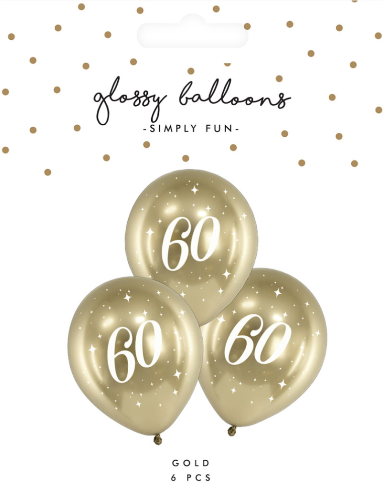 Ballon glossy 60 guld 6-pak