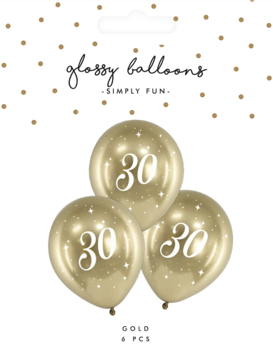 Ballon glossy 30 guld 6-pak