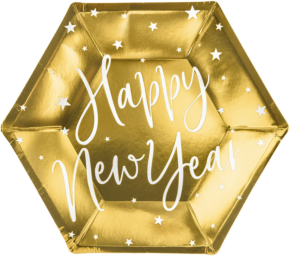 New Year tallerken guld 6pk