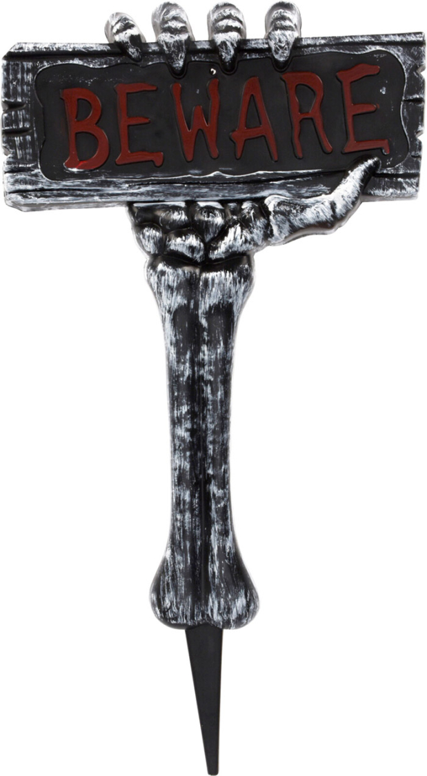 BEWARE skelet-arm skilt