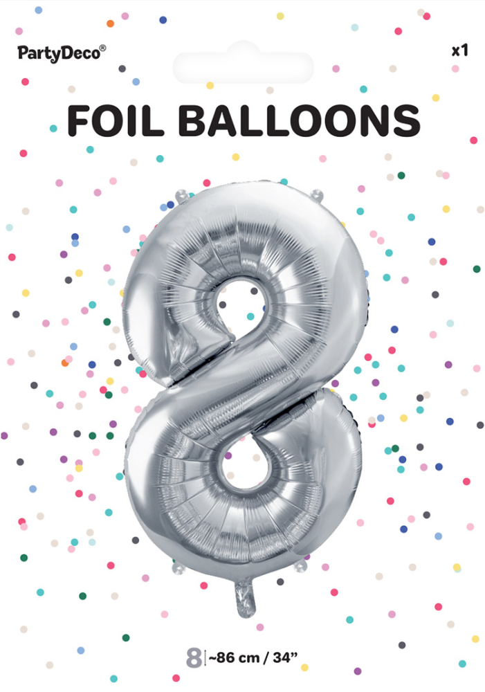 Tal ballon 8 sølv 86 cm