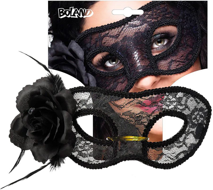 Blondemaske med rose, sort