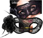 Blondemaske med rose, sort