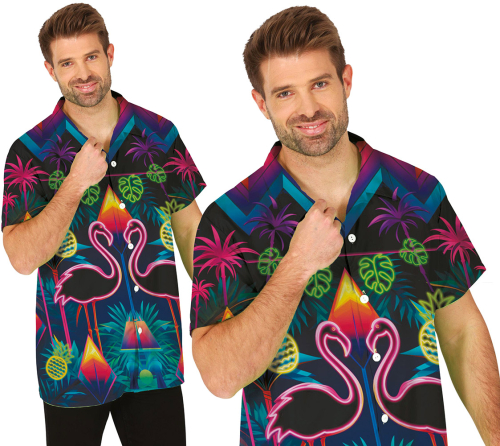 Hawaii skjorte neon flamingo, M
