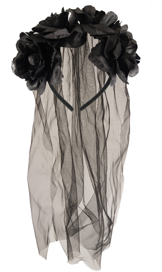 Sort brudeslør m/roser hårbøjle