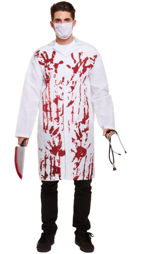 Blodig kittel med mundbind
