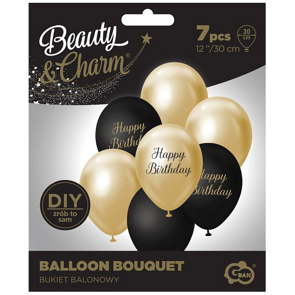 Ballon buket Birthday guld/sort