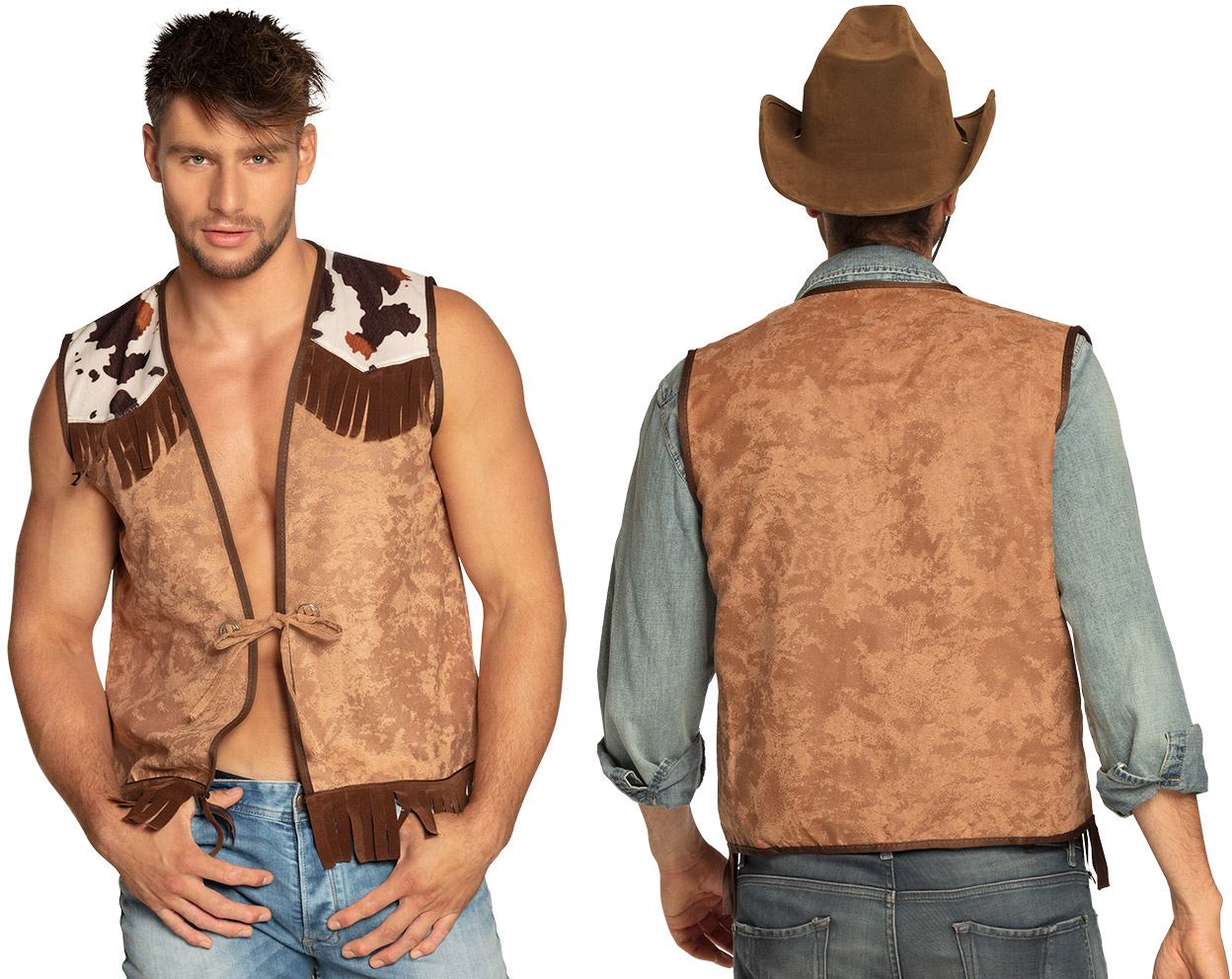 Cowboy vest, brun, str. L/XL