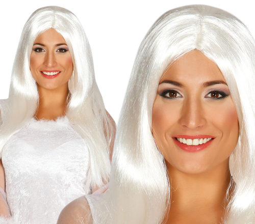 Paryk lang glat, hvid