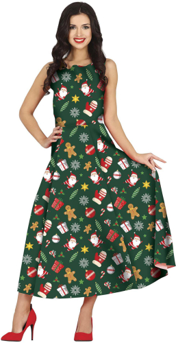 Julekjole med motiver, grøn, L