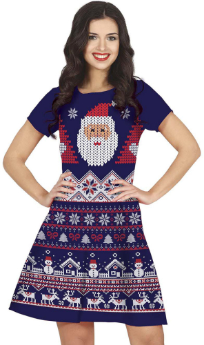 Julekjole hækle-look, blå, M