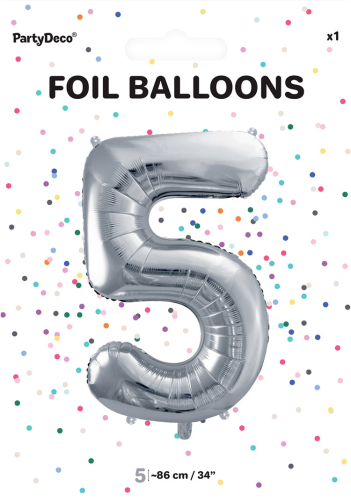 Tal ballon 5 sølv 86 cm