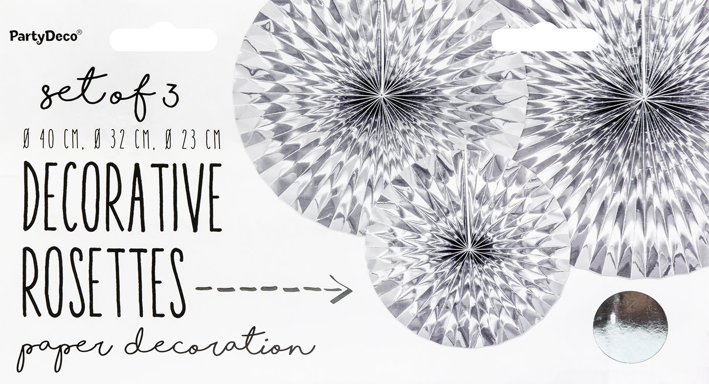 Deko papir roset sølv 3-pak