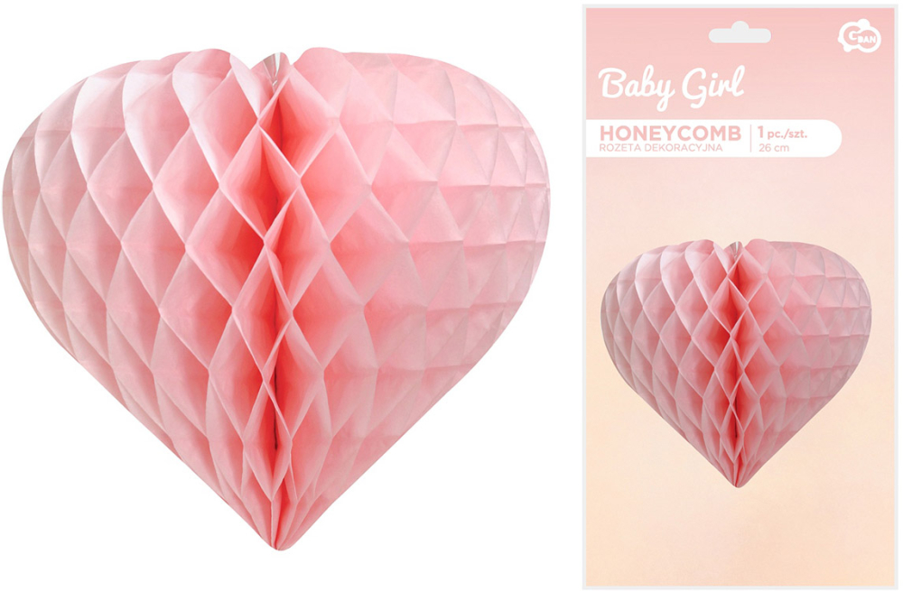Honeycomb hjerte 26 cm, lyserød