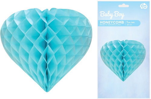 Honeycomb hjerte 26 cm, lyseblå