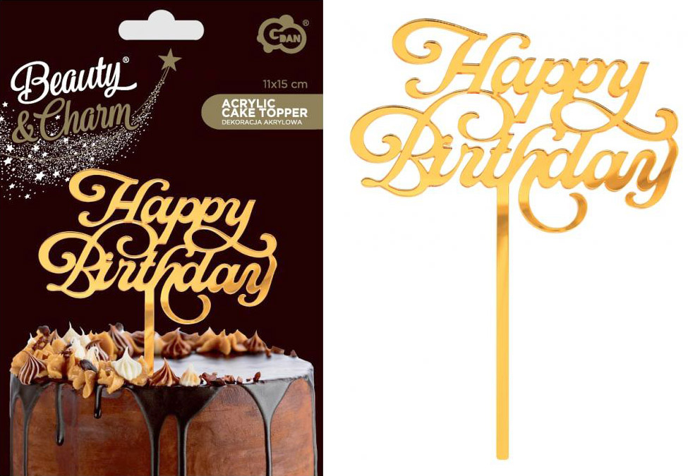 Happy Birthday kagepynt, guld