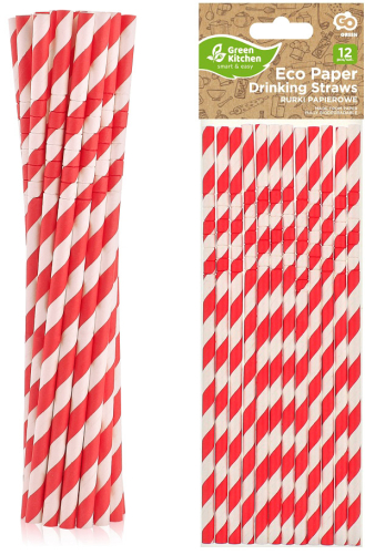 Sugerør pap, rød/hvid stribede
