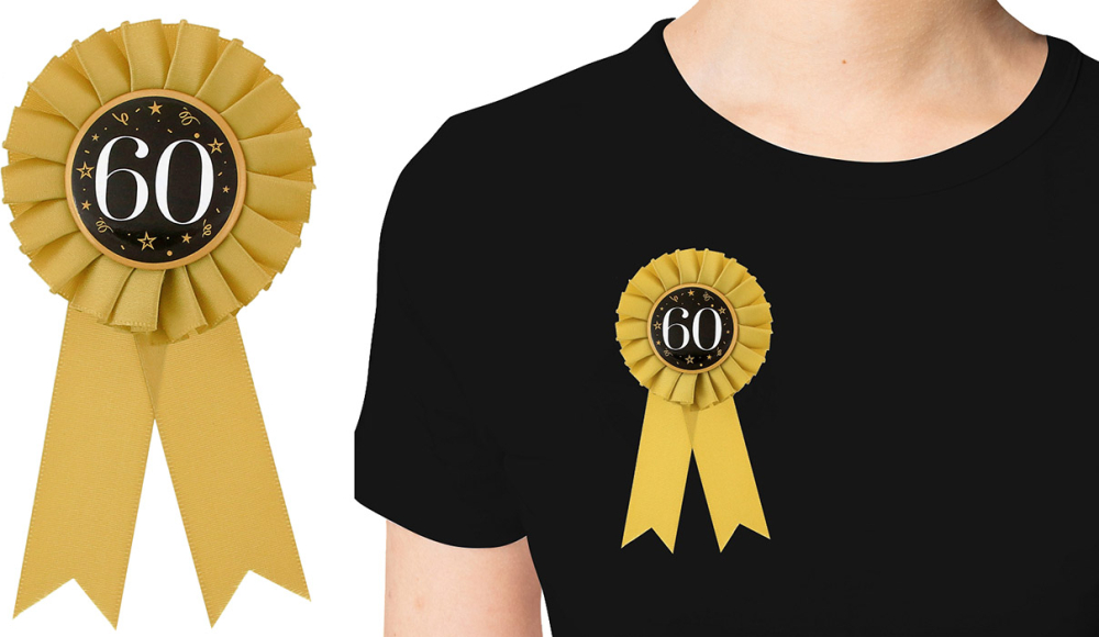 Badge 60 med satinbånd guld