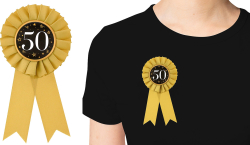 Badge 50 med satinbånd guld