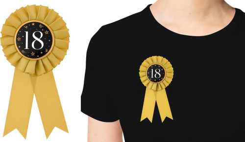 Badge 18 med satinbånd guld