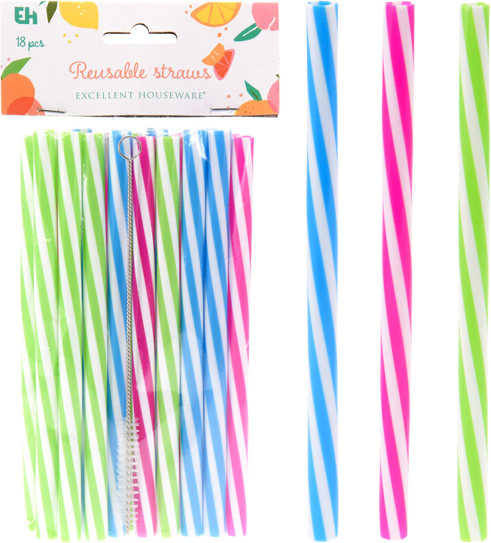 Plastik sugerør stribede 18-pak