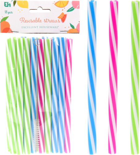 Plastik sugerør stribede 18-pak