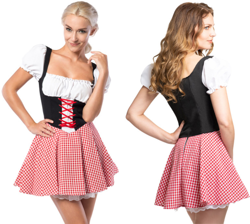 Tyrolerkjole rød-ternet, L