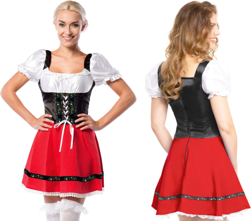 Tyrolerkjole rød/sort, XL