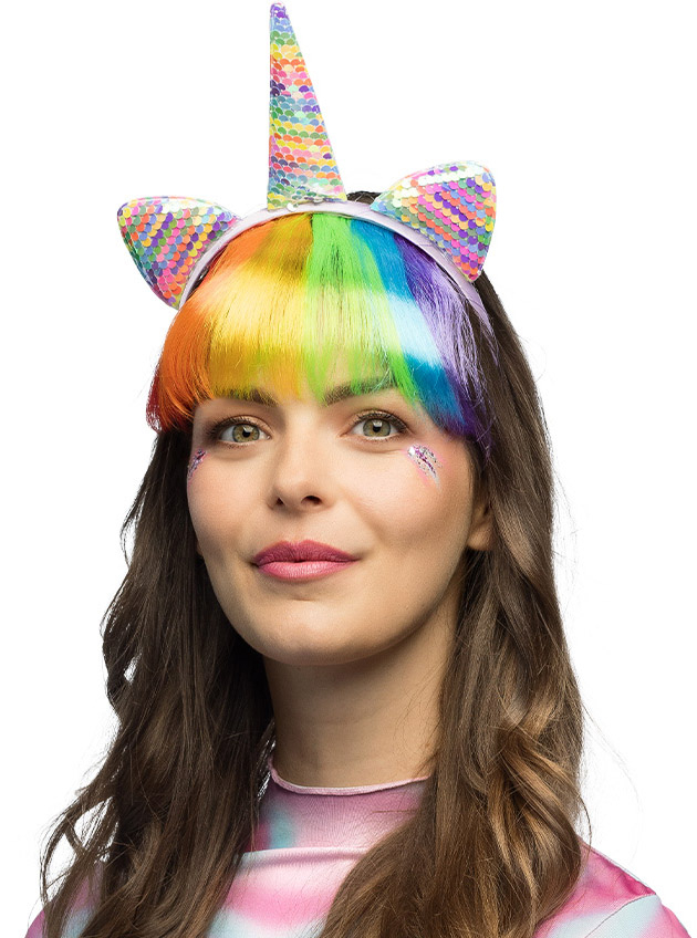 Unicorn hårbøjle med regnbuehår