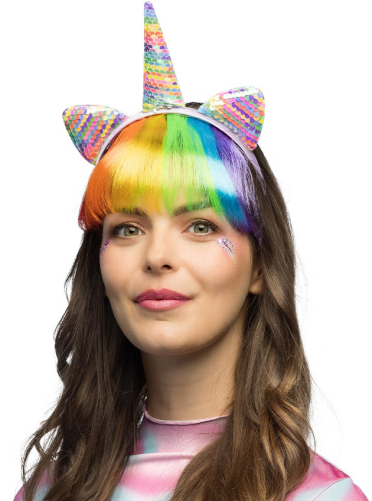 Unicorn hårbøjle med regnbuehår