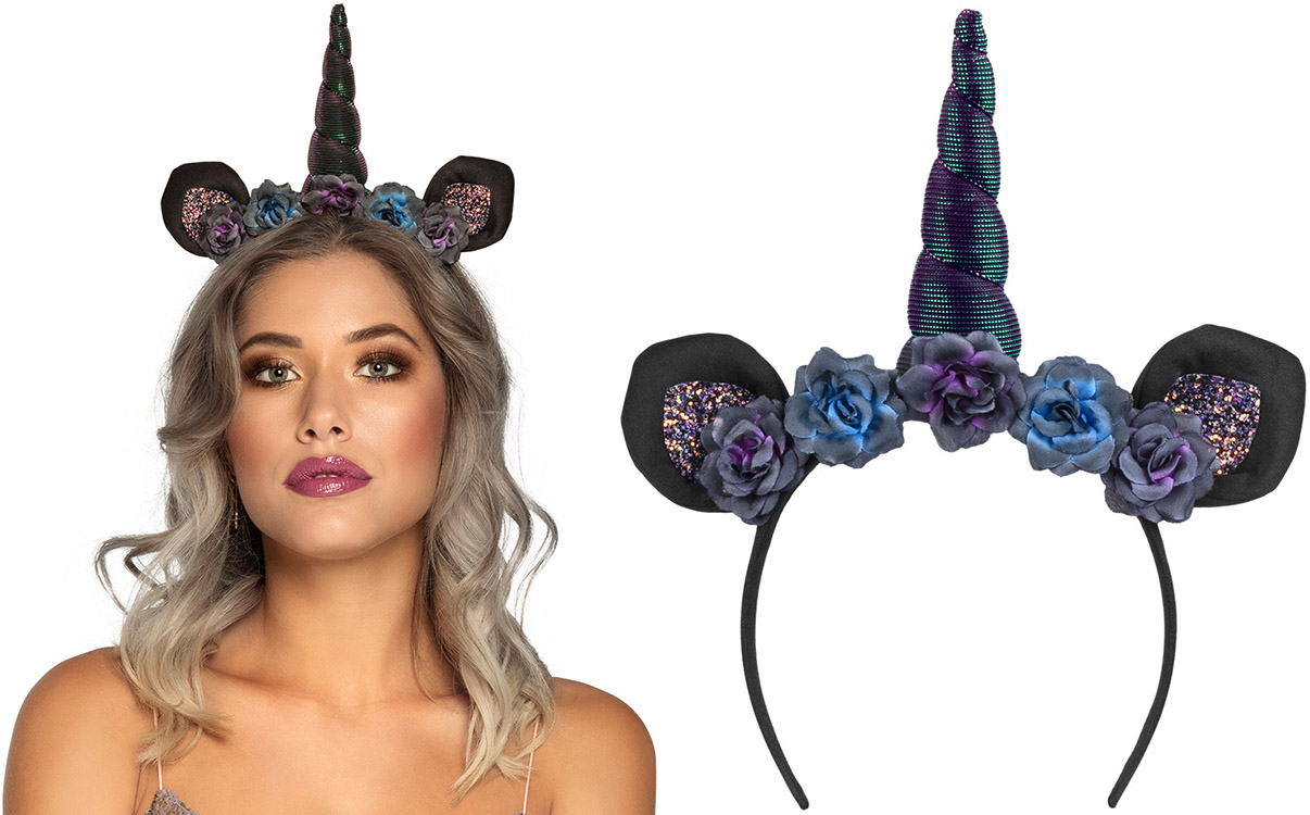 Unicorn hårbøjle blomster, sort