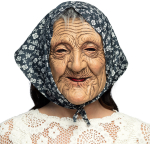 Gammel dame med tørklæde maske