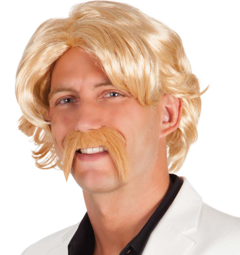 Paryk Chuck blond med overskæg