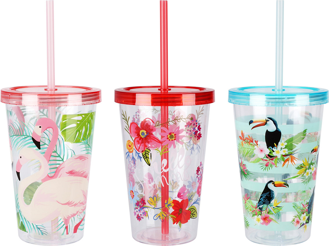 Drikkekrus med låg og sugerør