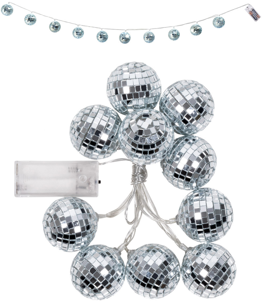 Diskokugle lyskæde 140 cm, sølv