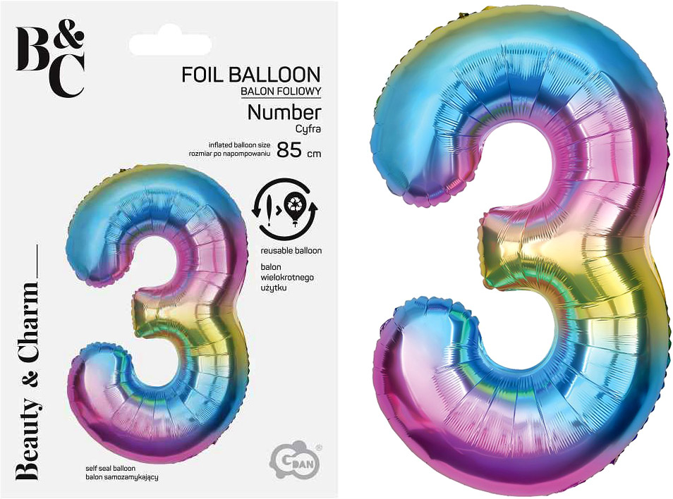 Tal ballon 3 regnbue 85 cm