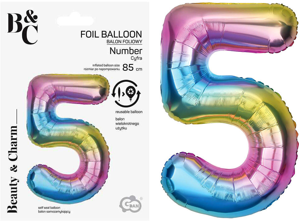 Tal ballon 5 regnbue 85 cm