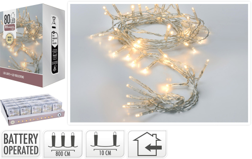 Lyskæde til batteri 80 LED