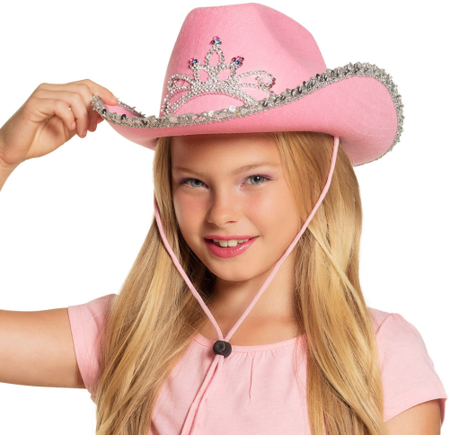 Cowboyhat med diadem pink, børne