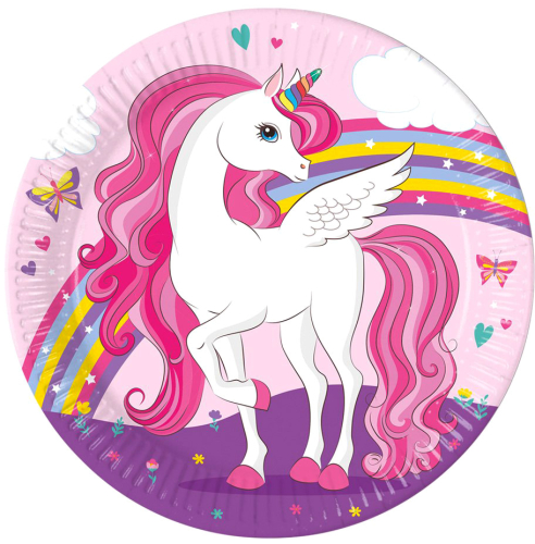 Unicorn paptallerken 23 cm 8-pak